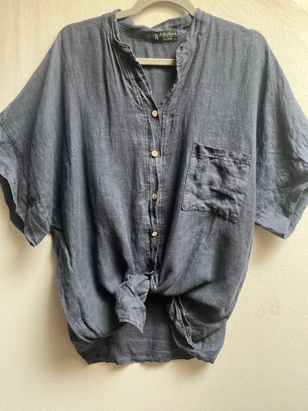 Bella Amore 100% Linen Slate Blue Casual Button-Down Shirt One Size